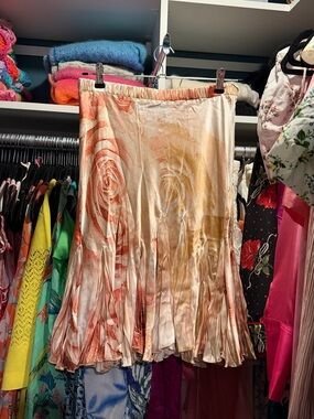 Vintage 2004 Roberto Cavalli Silk Rose Print Skirt Y2K Rare Archive